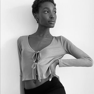 Aritzia Wilfred “Only Tie Front Longsleeve,” Black, Size M